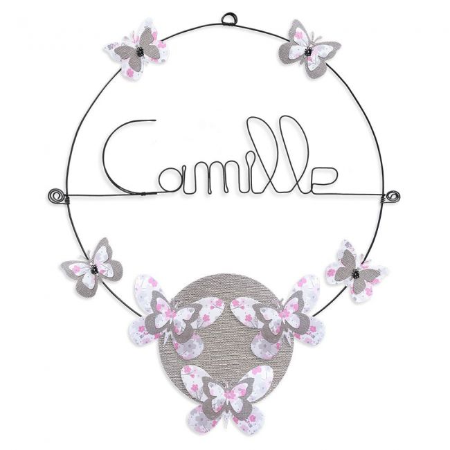 prenom-camille-en-fil-de-fer-papillon-rose-bijoux-de-mur